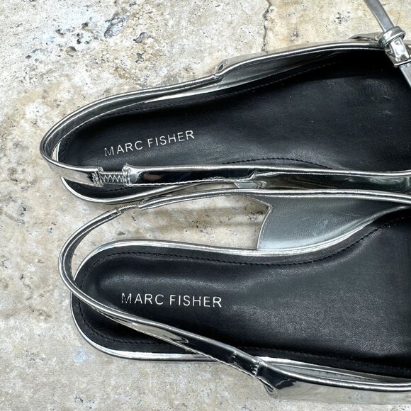Marc Fisher Womens Silver Pointed Toe Slingback Flats 8.5M Metallic - Picture 5 of 8
